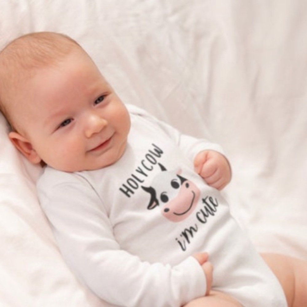 NWT Holycow I’m cute! white cotton Bodysuit LONG SLEEVE